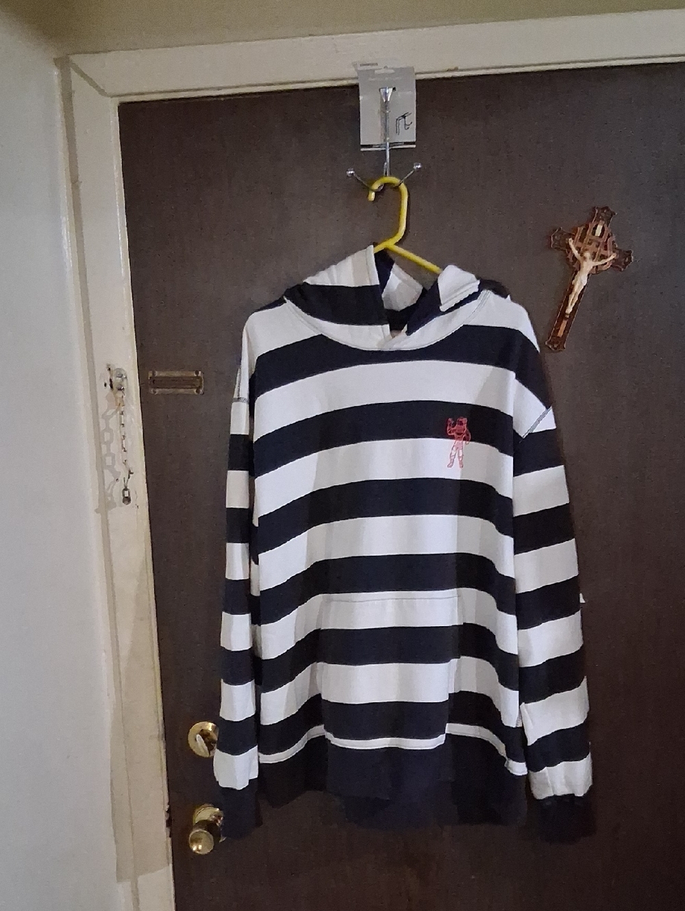 Billionaire Boys Club Black and White Striped Hoodie with Pink Logo